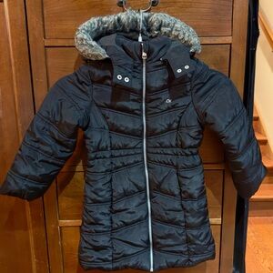 Calvin Klein Jeans Black Puffer Jacket with Faux Fur Hood
